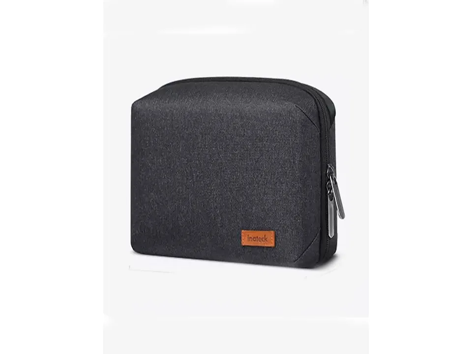 The closed black digital storage bag on a plain background.