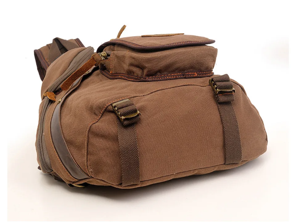 Bottom view of the brown canvas sling backpack