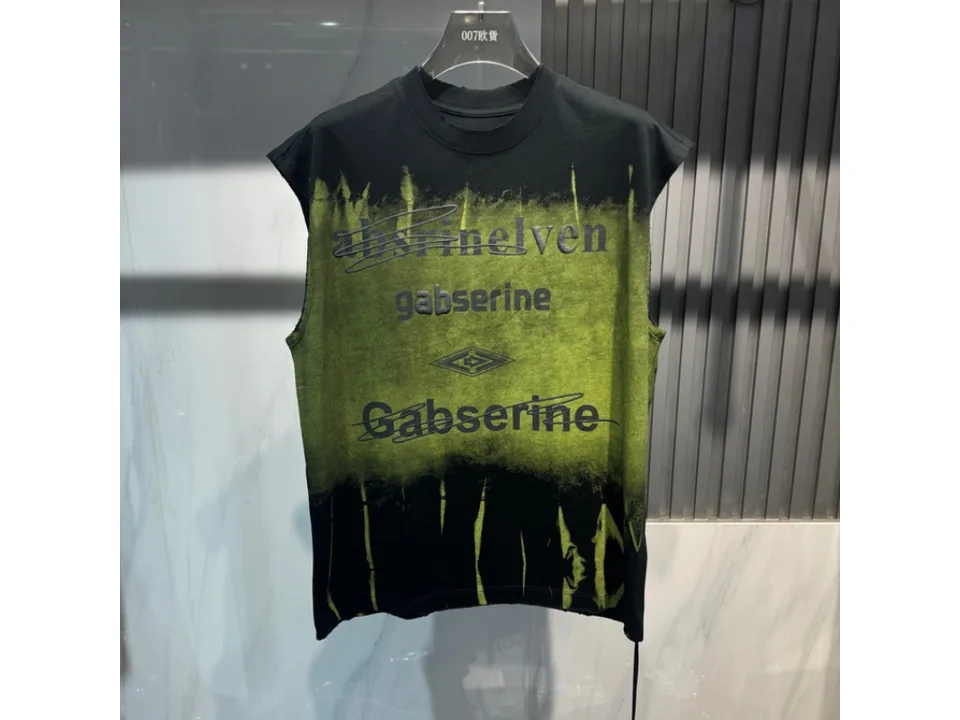 Black and green gradient sleeveless tank top with graphic print.