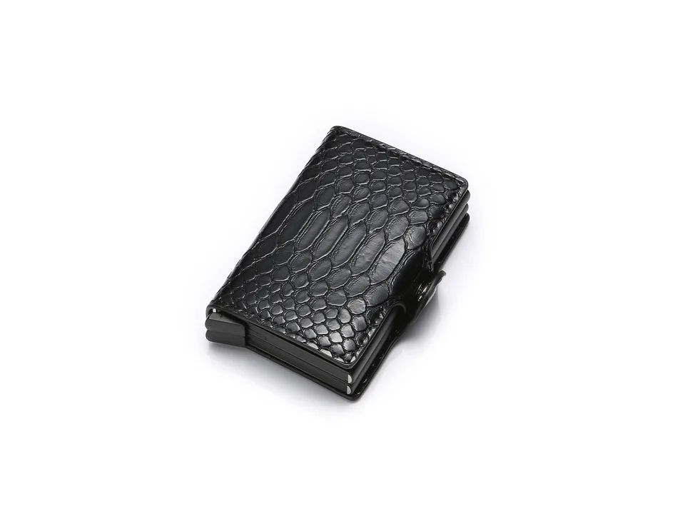 Black snake-pattern slim card holder wallet