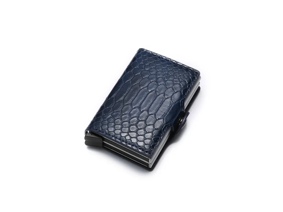 Blue snake-pattern slim card holder wallet