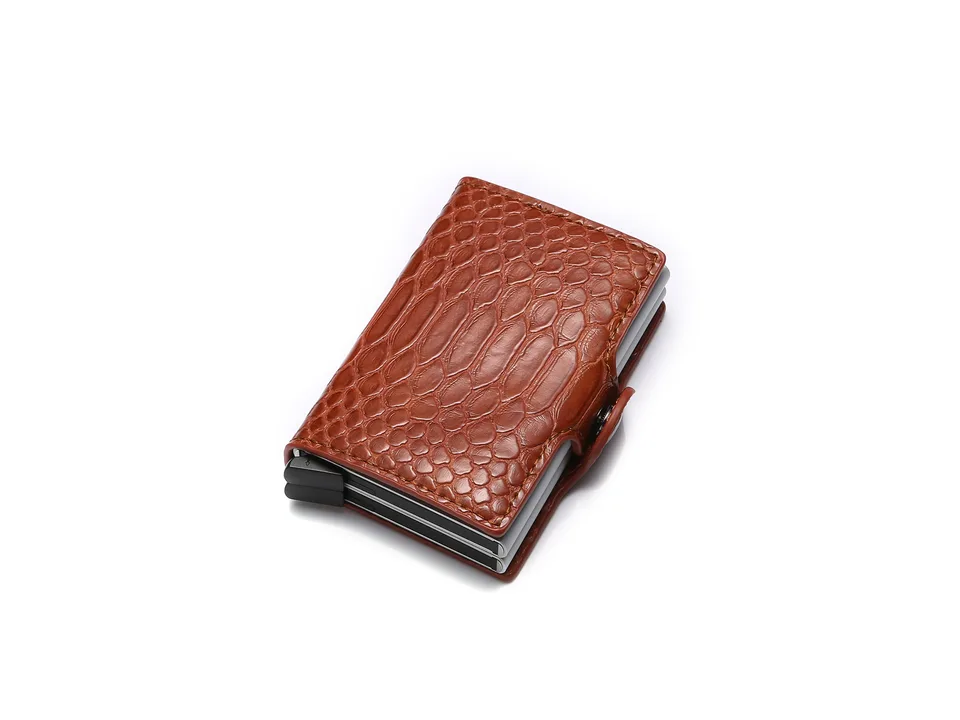 Brown snake-pattern slim card holder wallet