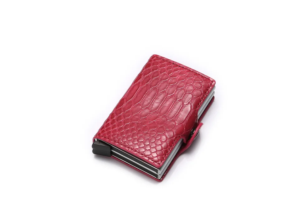 Red snake-pattern slim card holder wallet