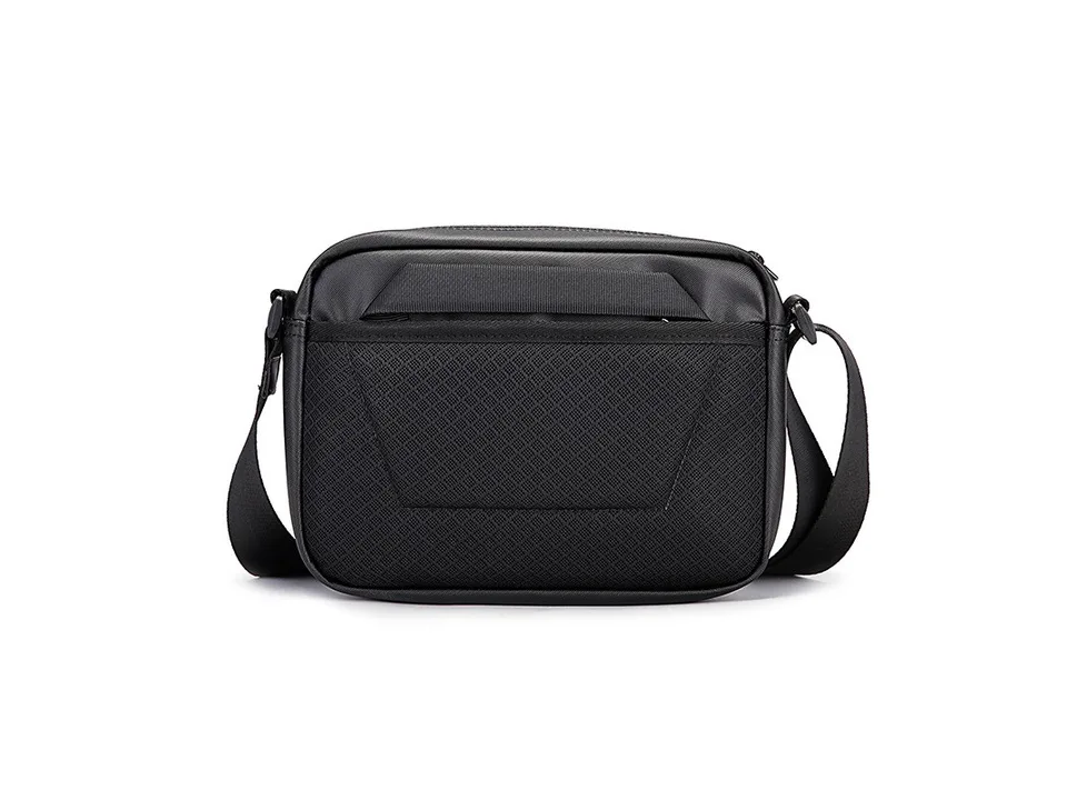 Back view of the black Bange crossbody bag showing the mesh padding