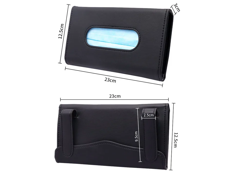 Front and back view of the black leather car organizer