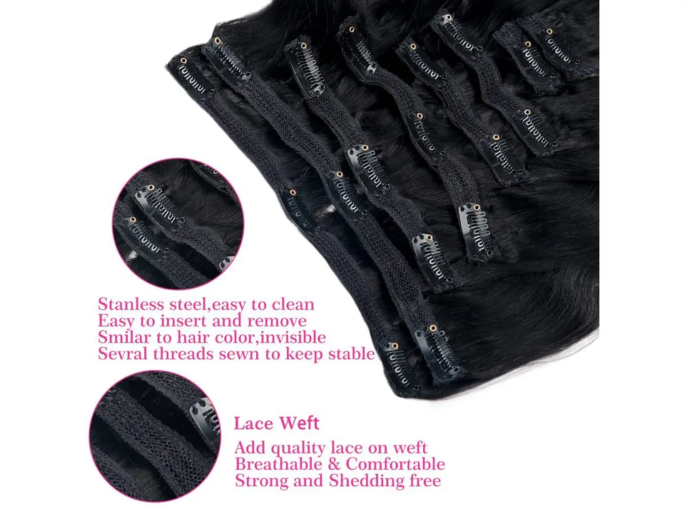Close-up of hair extension clips and the lace weft backing.