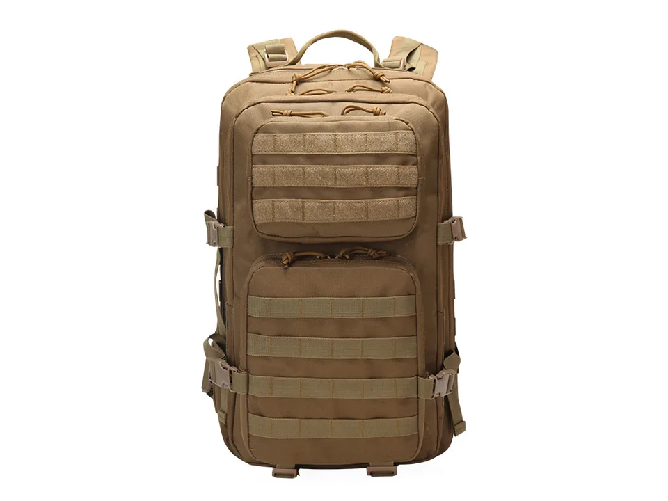 Brown tactical backpack, front view