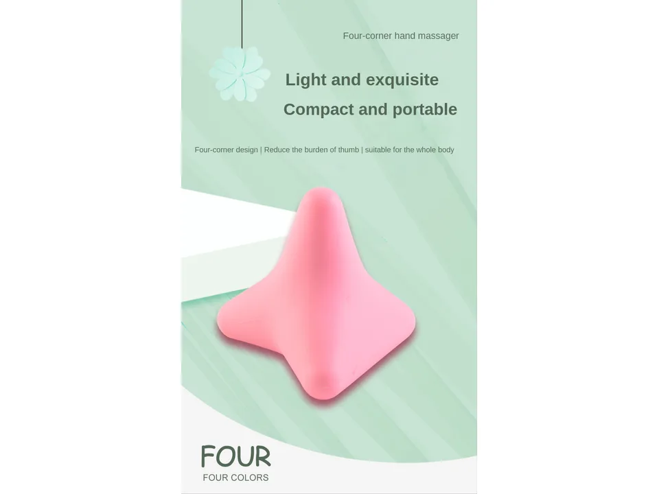 A pink silicone four-corner massage tool.
