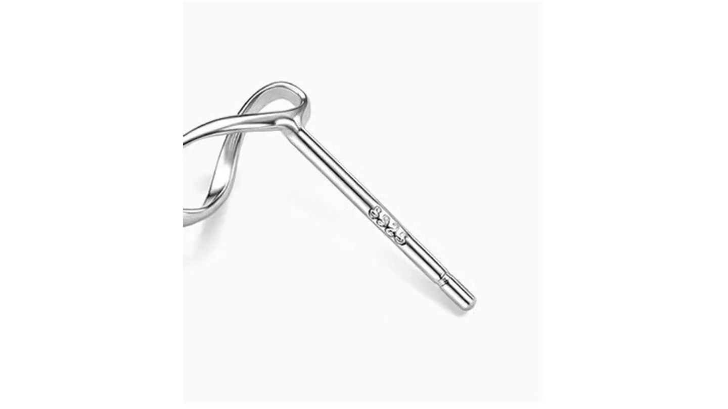 Close-up of the earring post showing the S925 silver hallmark.