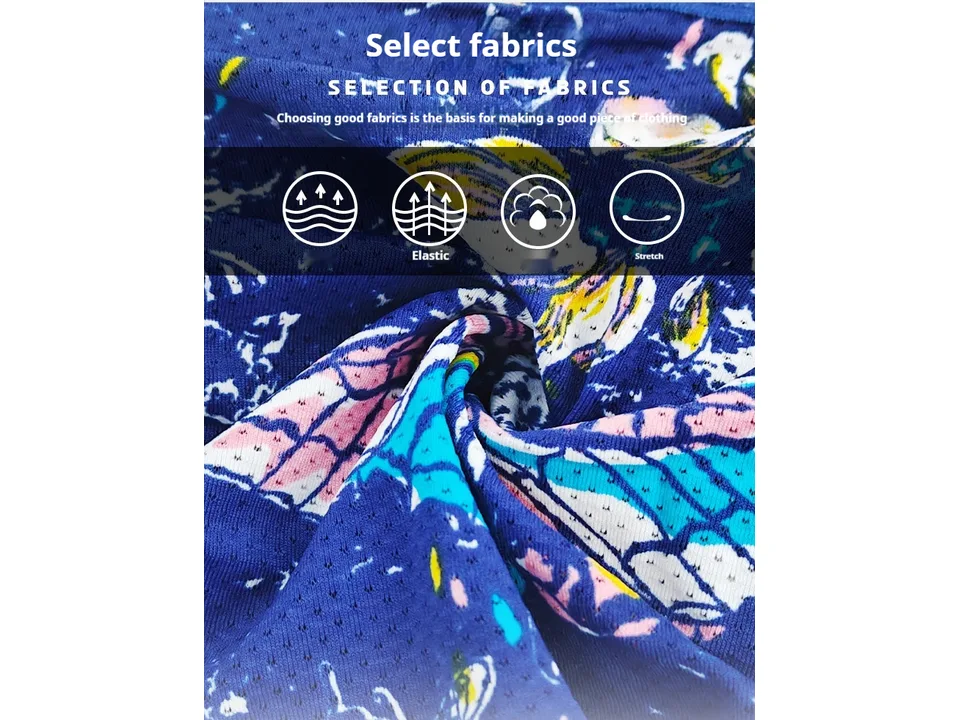 Close-up of the blue patterned fabric of the underwear.