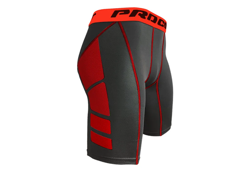 Black compression shorts with red accents.