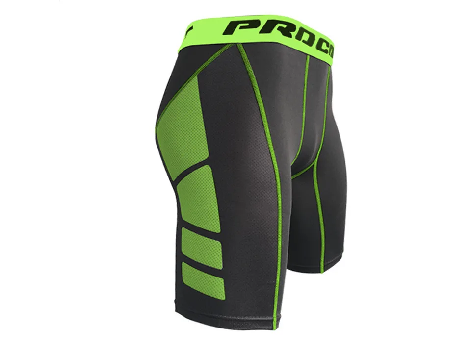 Black compression shorts with neon green accents.