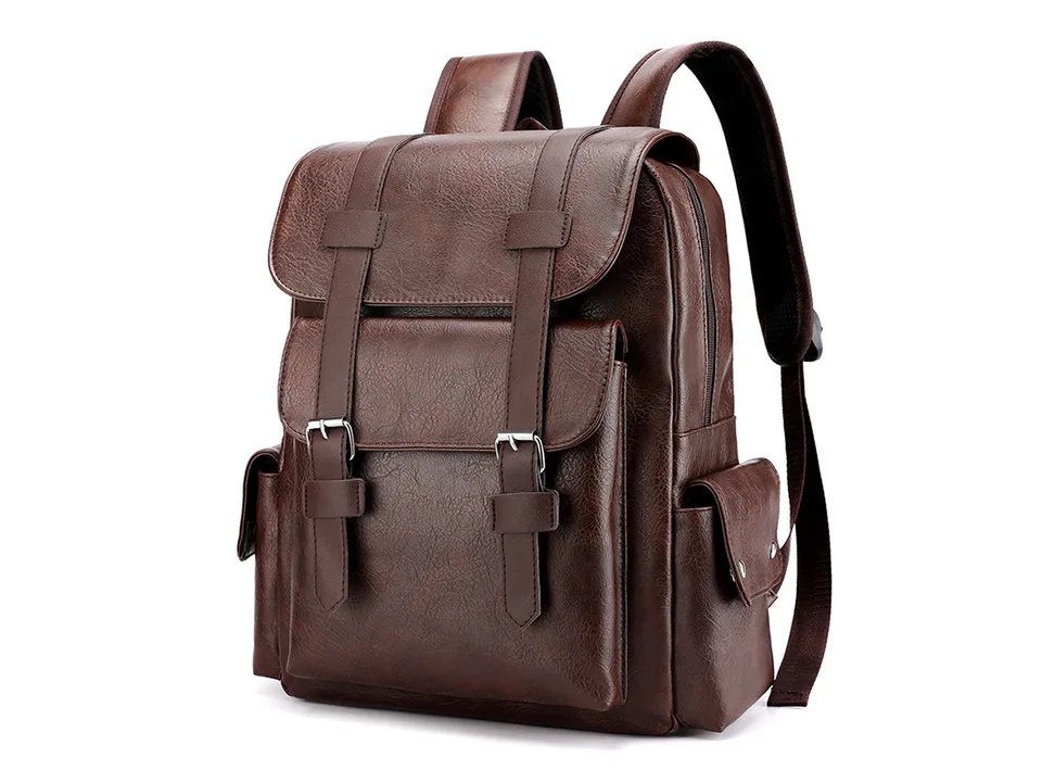 Brown PU leather backpack with brown straps