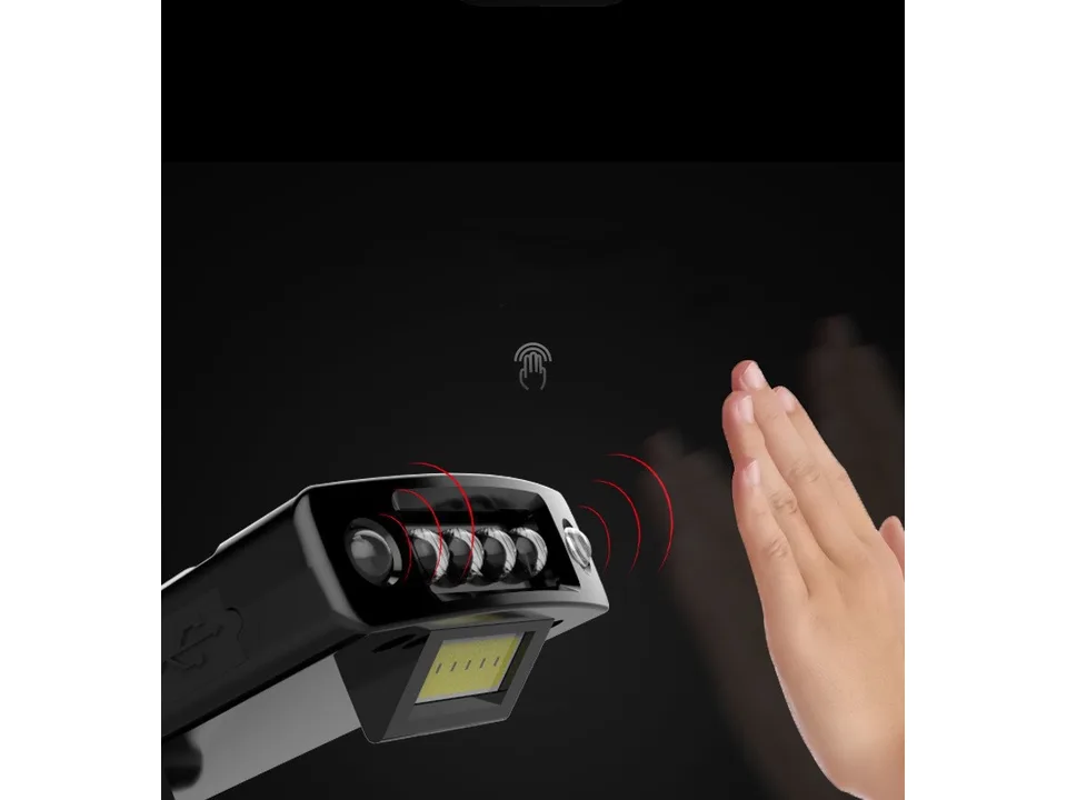 A hand waving in front of the LED cap light to activate the motion sensor.