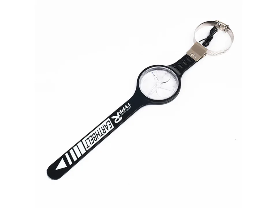 A single car anti-static grounding strap with a clear circular reflector and metal mounting clamp.