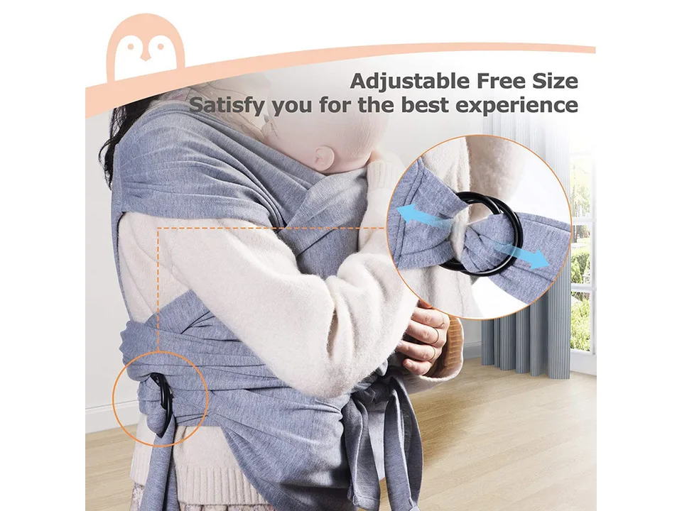 Close-up of the adjustable rings on the baby sling carrier.