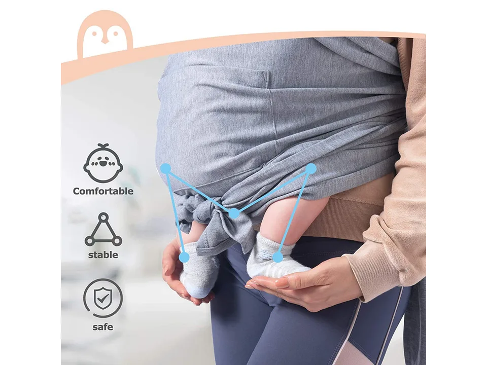 Close-up showing the supportive positioning of the baby in the sling.