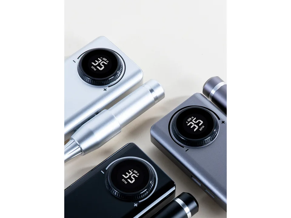 Three nail drill units in black, silver, and gray colors.