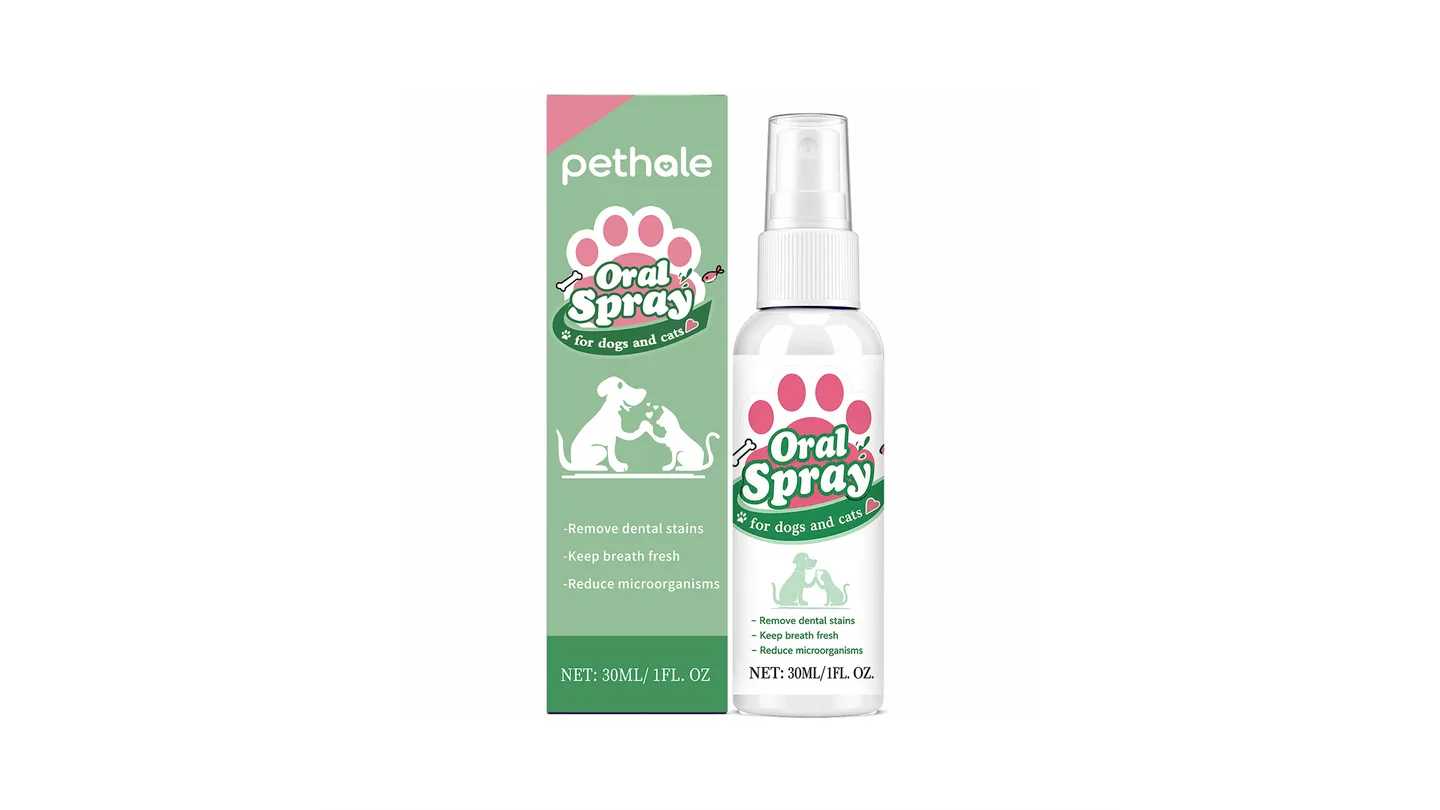 Pethale oral spray bottle for dogs and cats with its matching green box packaging.