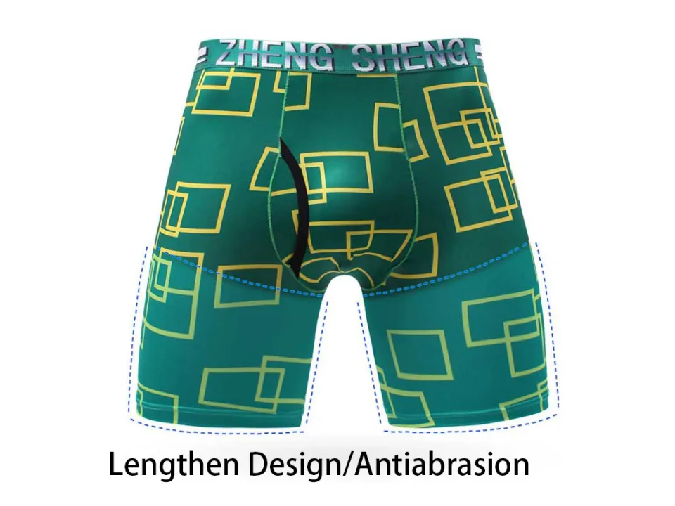 Green patterned long boxer briefs.