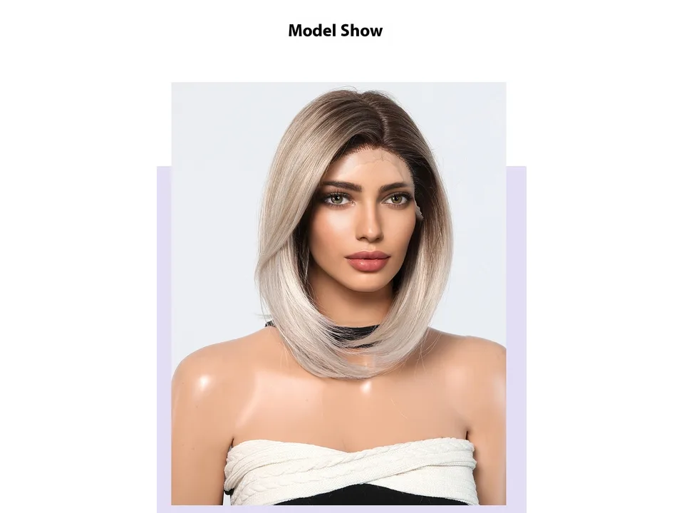 Front view of a model wearing a blonde bob wig.
