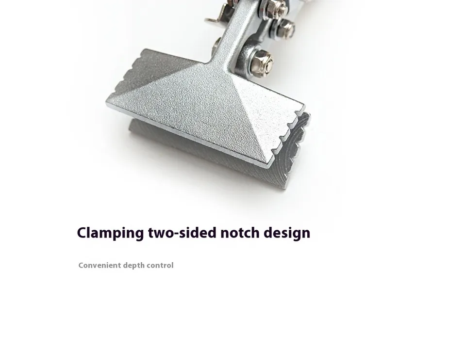 Close-up of the metal bending plier's clamping head.
