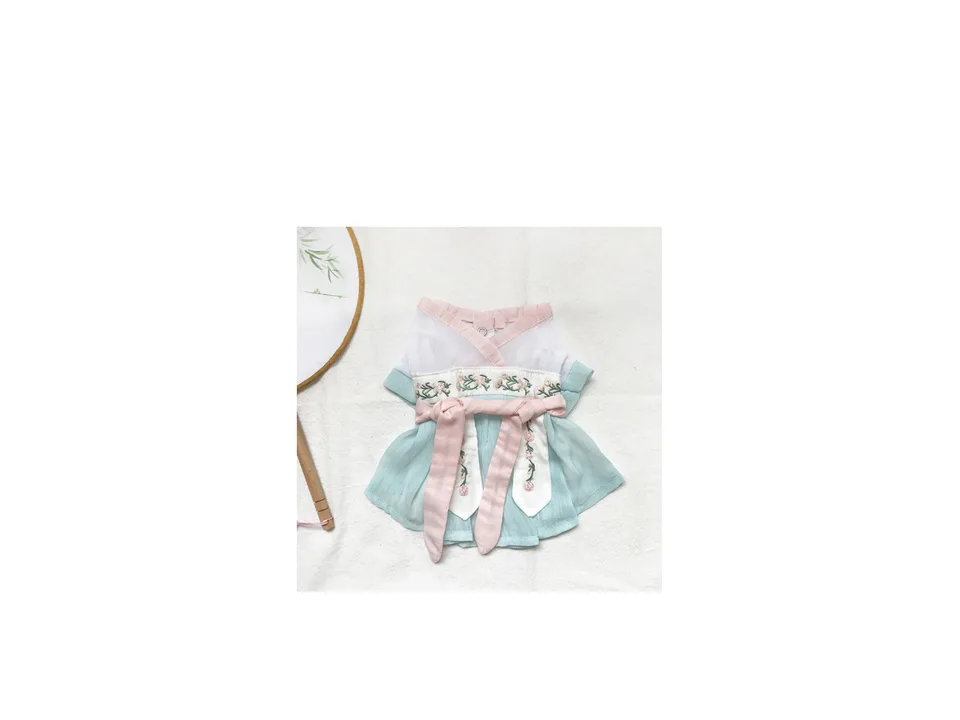 A single traditional style Hanfu dress for pets in blue and pink.