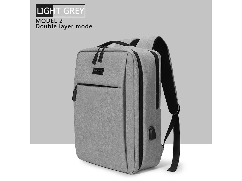 Light grey business laptop backpack, model 2 double layer version.