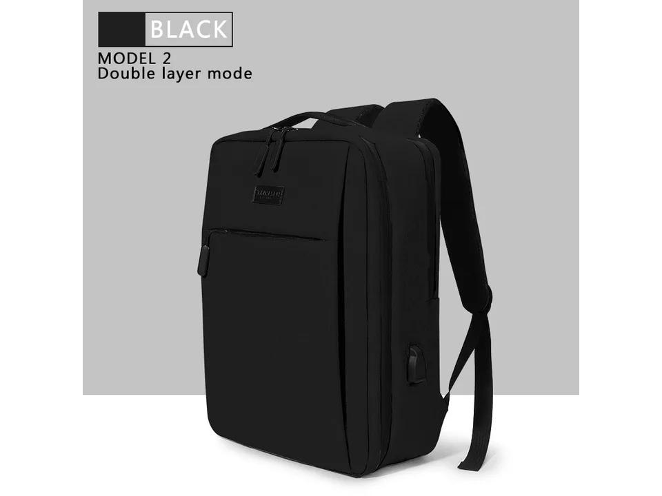 Black business laptop backpack, model 2 double layer version.