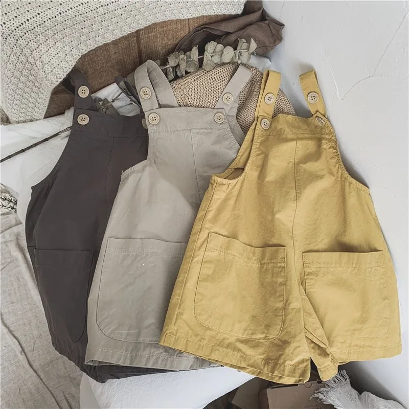 Baby and Toddler Cotton Suspender Shorts with Front Pockets