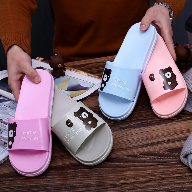 Cartoon Bear Soft Bottom Summer Slippers for Men and Women