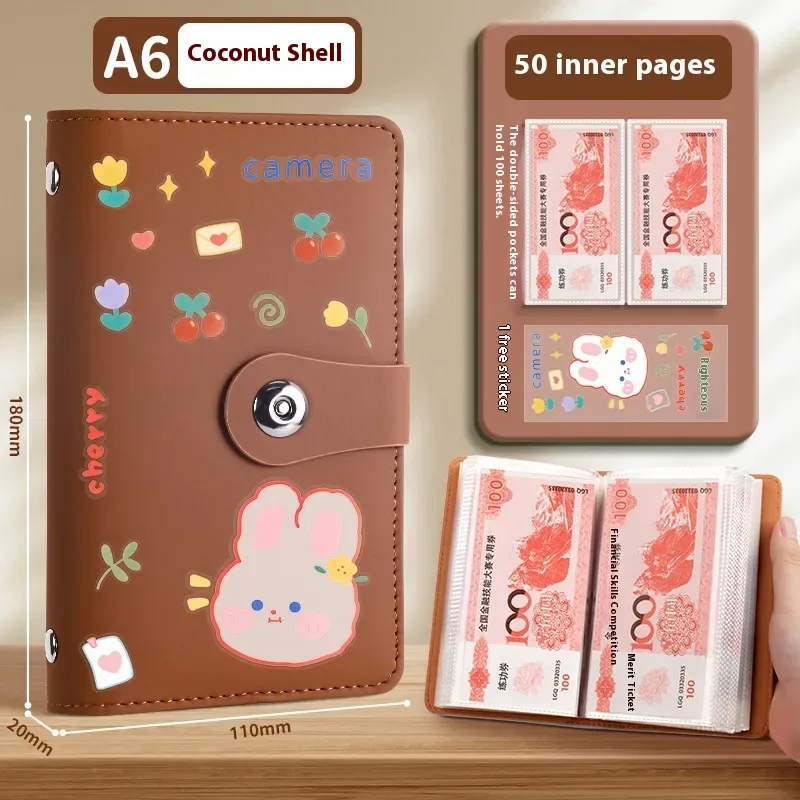Cash Savings Book - PU Cover Budget Binder, 100 to 200 Pages — Brown Cute Rabbit