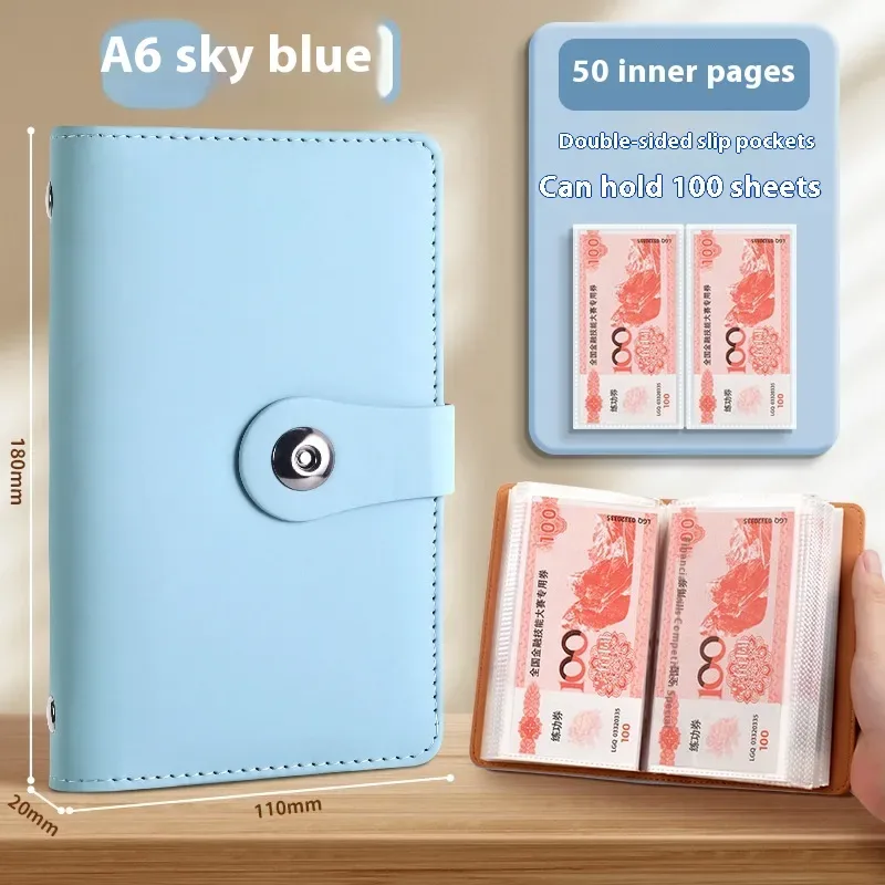 Cash Savings Book - PU Cover Budget Binder, 100 to 200 Pages — Pure Sky Blue