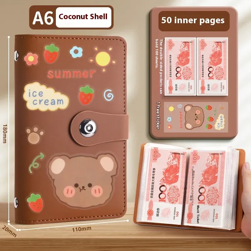 Cash Savings Book - PU Cover Budget Binder, 100 to 200 Pages — Brown Summer Bear