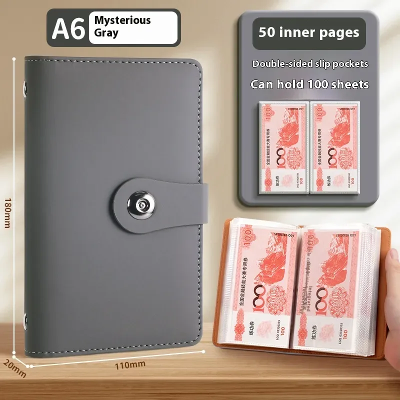 Cash Savings Book - PU Cover Budget Binder, 100 to 200 Pages — Pure Gray