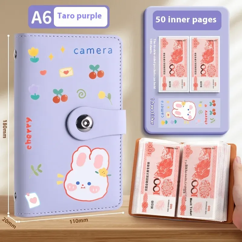 Cash Savings Book - PU Cover Budget Binder, 100 to 200 Pages — Purple Cute Rabbit
