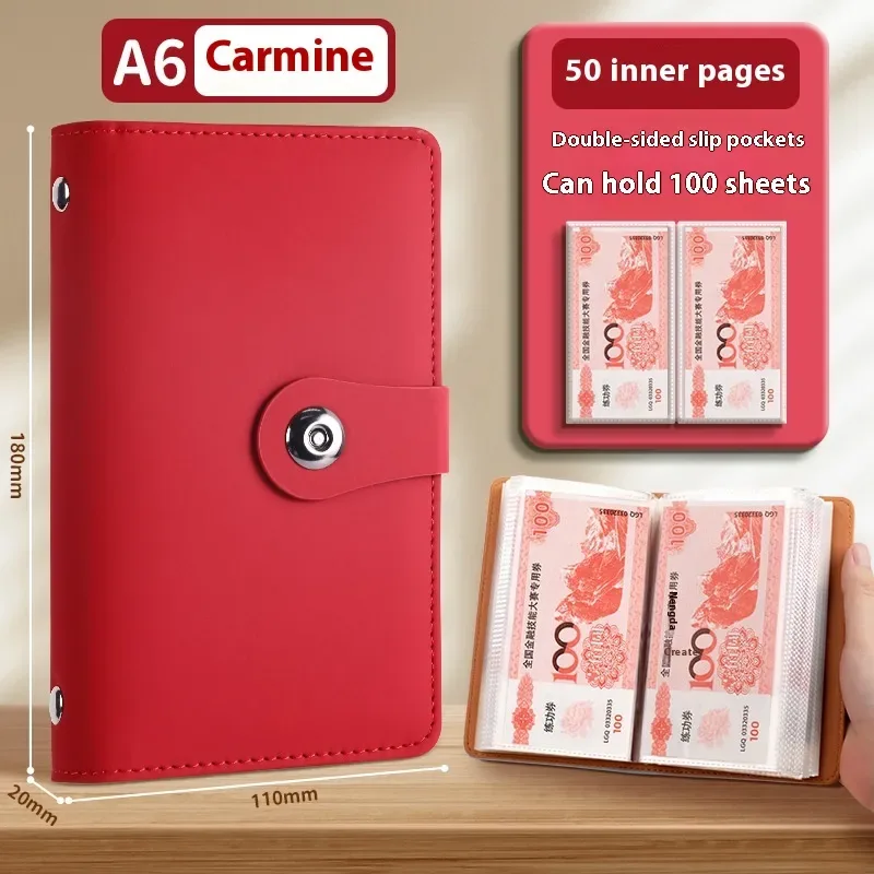 Cash Savings Book - PU Cover Budget Binder, 100 to 200 Pages — Pure Red