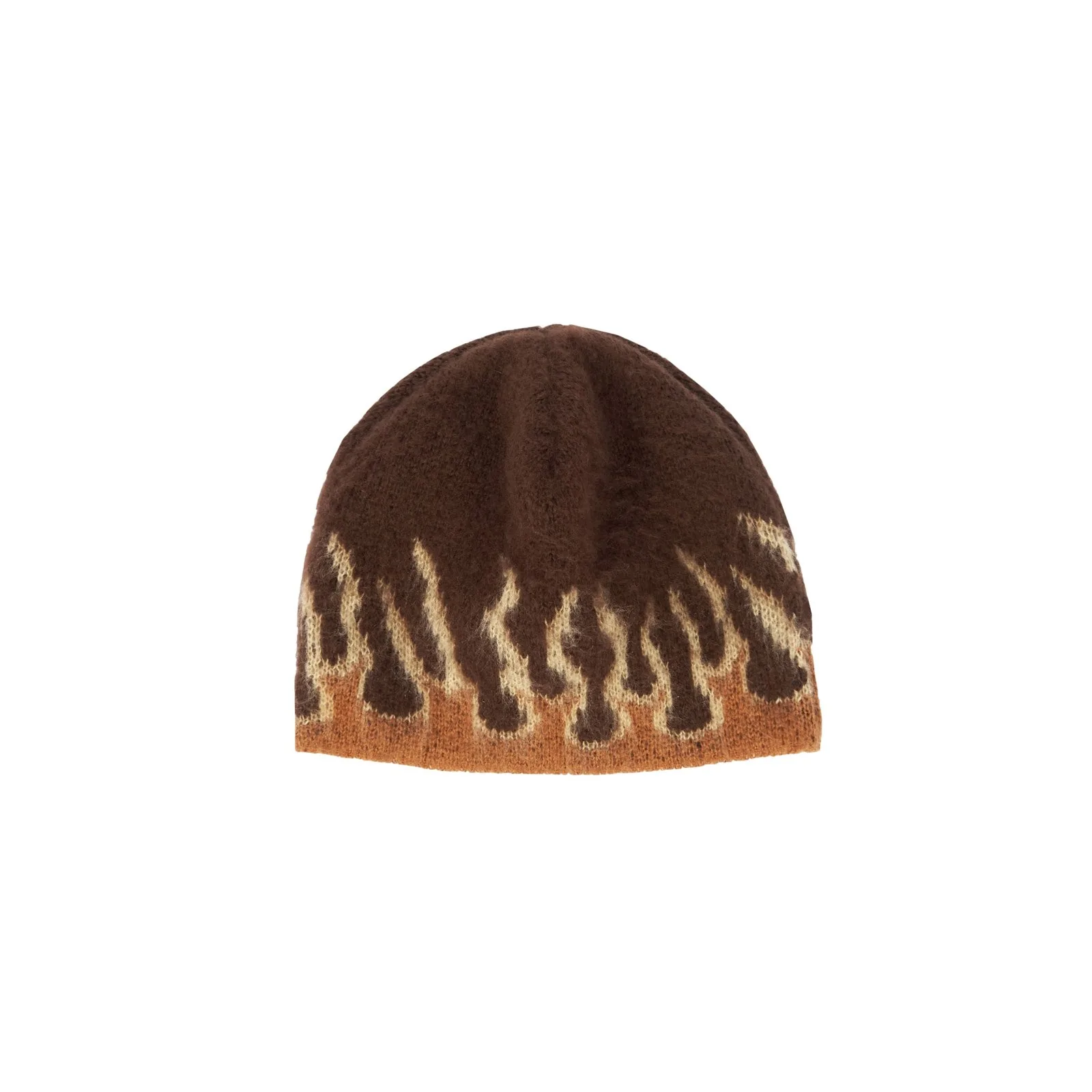 Mohair Knit Beanie - Gradient Geometric Pattern, Brimless, One Size — Coffee, One size