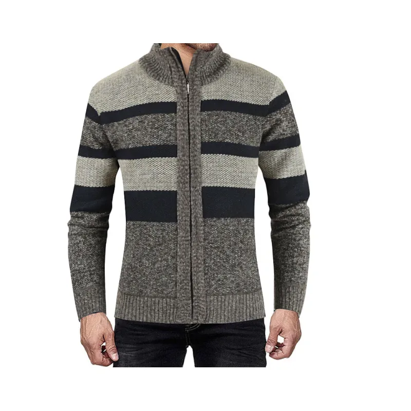 Men's Knitted Cardigan Jacket - Stand Collar, Fleece-Lined, M to 3XL