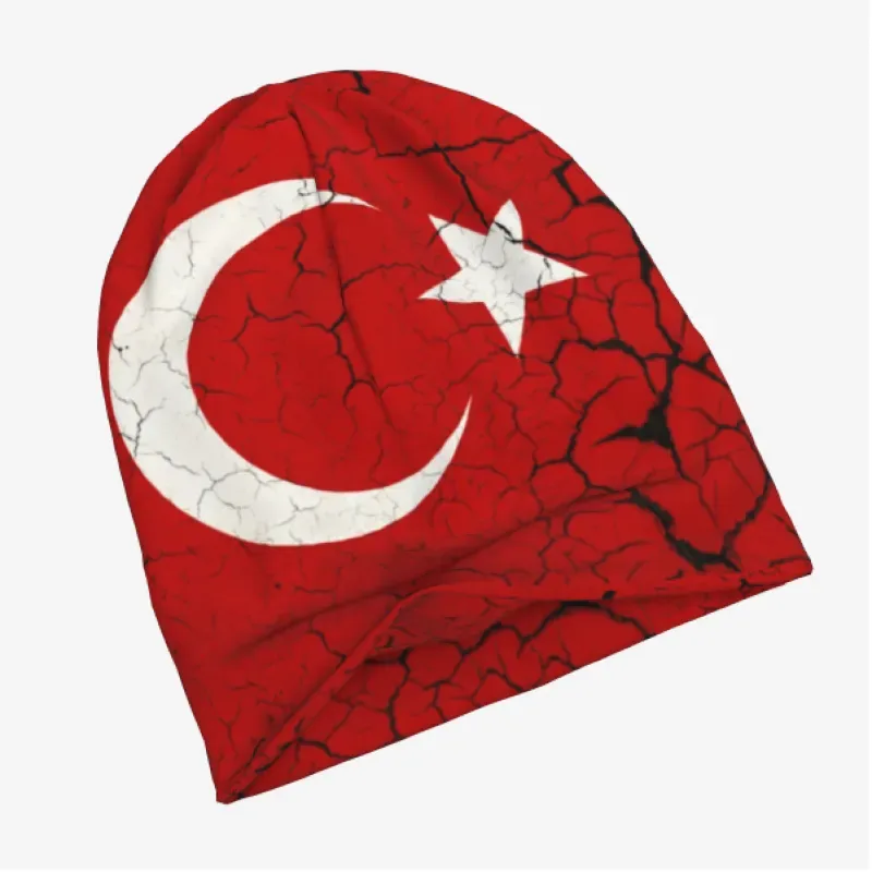 Knitted Tam Beanie - Flag Letter Pattern, Double Elastic, Adult and Child — Turkiye, Adult Size