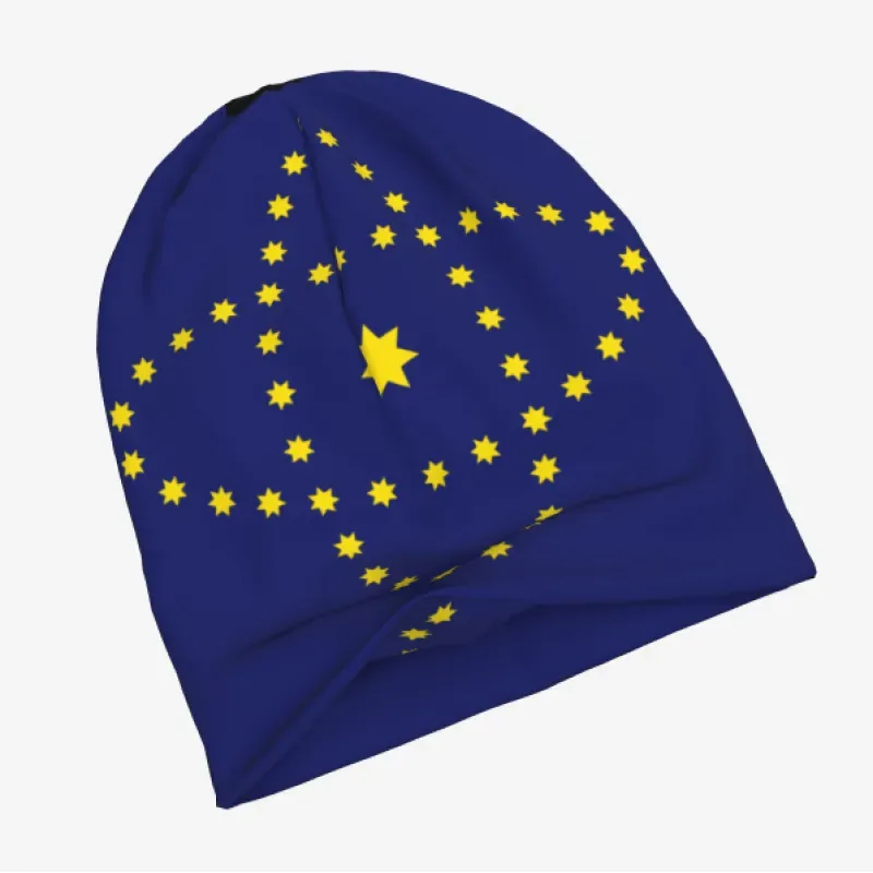 Knitted Tam Beanie - Flag Letter Pattern, Double Elastic, Adult and Child — European Union, Adult Size
