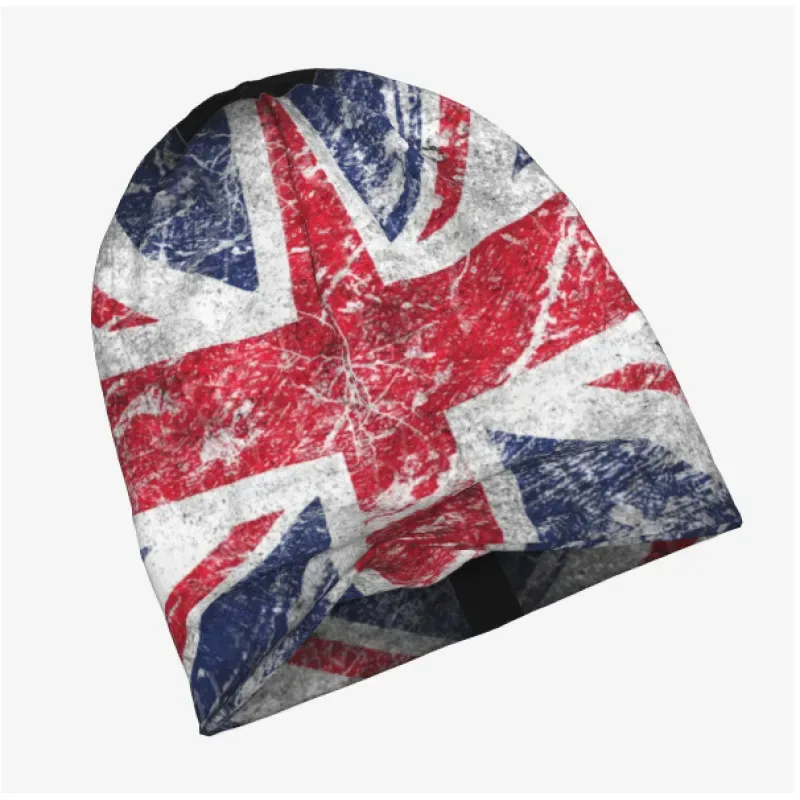 Knitted Tam Beanie - Flag Letter Pattern, Double Elastic, Adult and Child — United Kingdom - Distressed, Adult Size