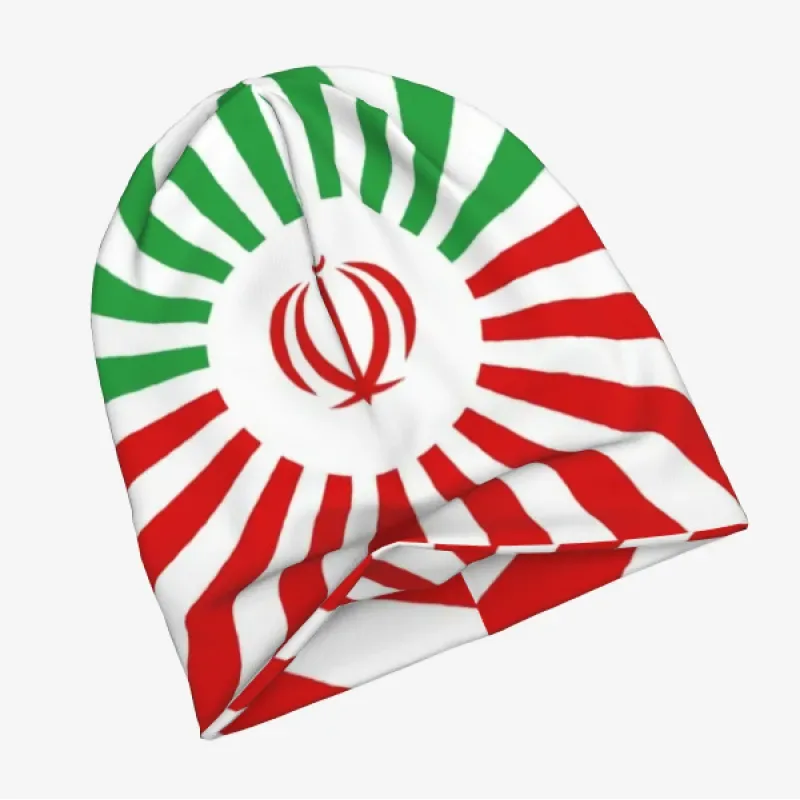 Knitted Tam Beanie - Flag Letter Pattern, Double Elastic, Adult and Child — Iran, Adult Size