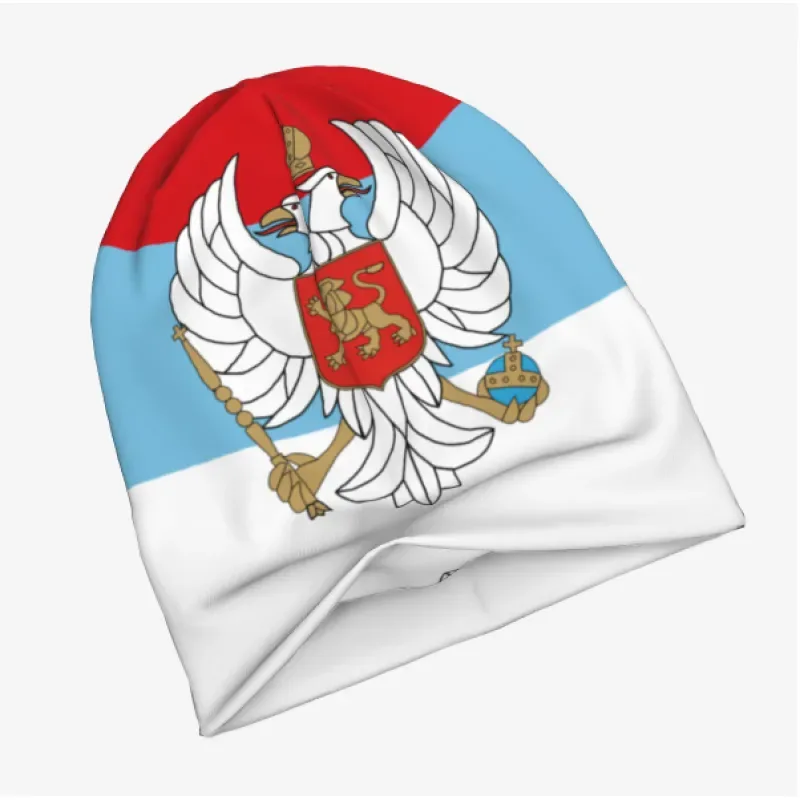 Knitted Tam Beanie - Flag Letter Pattern, Double Elastic, Adult and Child — Montenegro, Adult Size