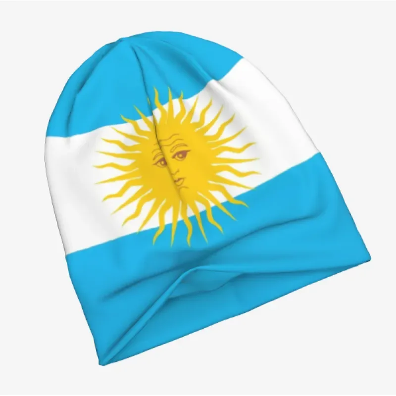 Knitted Tam Beanie - Flag Letter Pattern, Double Elastic, Adult and Child — Argentina, Adult Size