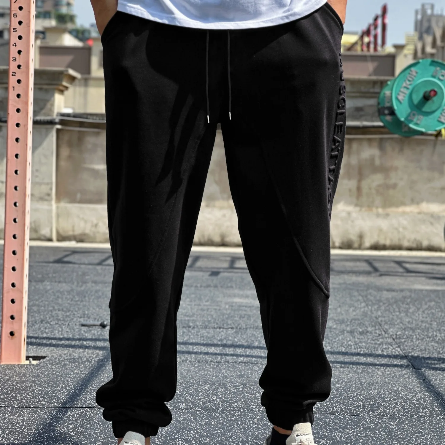 Ankle Banded Pants Men's Drawstring Training Loose Track Pants — Black, M