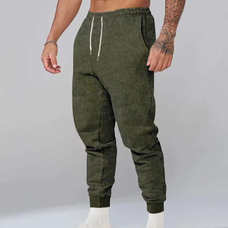 Stretch Slim Retro Distressed American Men's Pants — Army Green, M