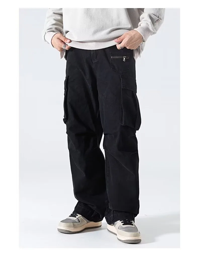 Men's Overalls Fashionable Casual Pants Straight-leg Pants — Black, S