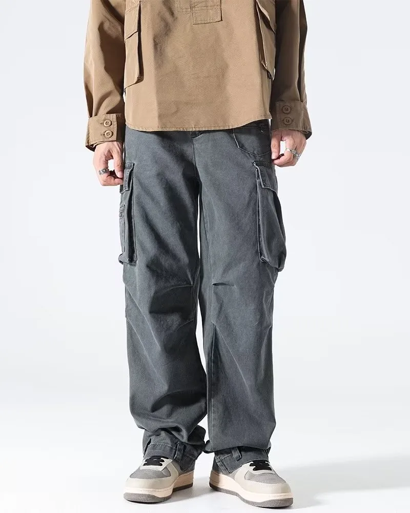 Men's Overalls Fashionable Casual Pants Straight-leg Pants — Dark Gray, S