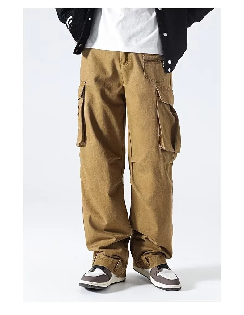 Men's Overalls Fashionable Casual Pants Straight-leg Pants — Khaki, S